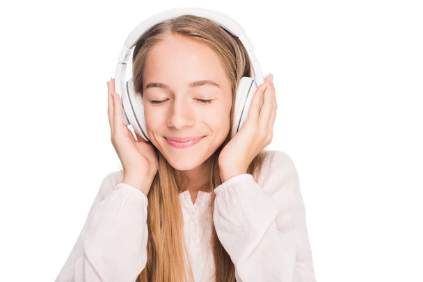 teenager listening music with headphones - Foto, Imagem