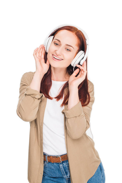 woman listening music with headphones - Fotó, kép