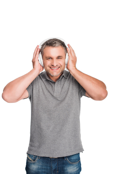 man listening music with headphones - Foto, Imagem