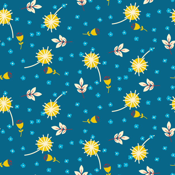 Meadow vintage flowers and branches seamless vector pattern. - Vektor, Bild