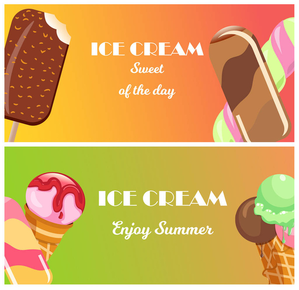Collection de bannières de crème glacée dessert sucré aliments froids illustrations vectorielles
. - Vecteur, image