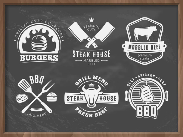 BBQ, burger, grill badges. - Vektör, Görsel