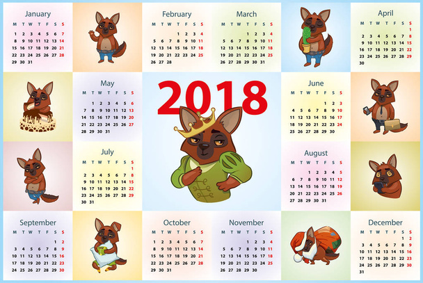 календарь 2018. собаки в различных масках. векторное изображение
 - Вектор,изображение