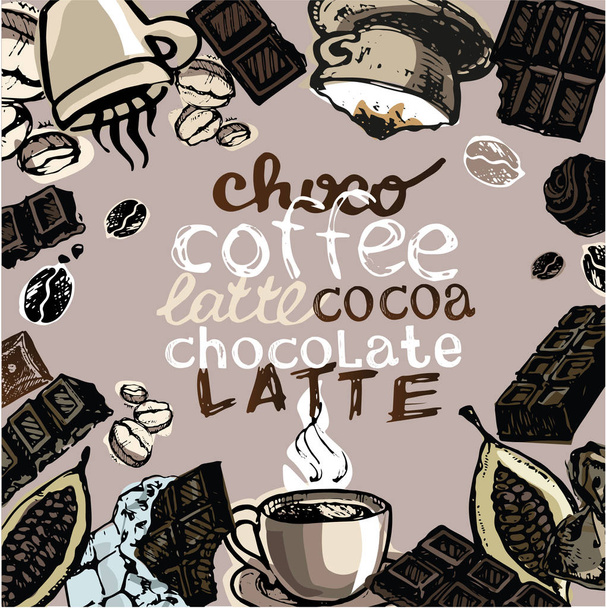 Cacao, cioccolato, caffè. Illustrazione scarabocchio disegnato a mano
 - Vettoriali, immagini