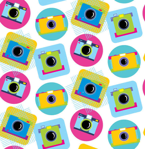 Abstract color seamless pattern with camera. Vector Illustration - Vector, Image