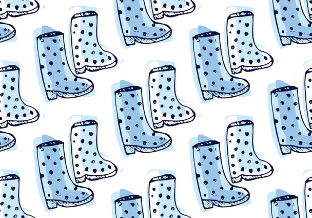 Seamless doodle vector pattern with  rubber boots.Autumn illustration. Vector background. - Vector, Image