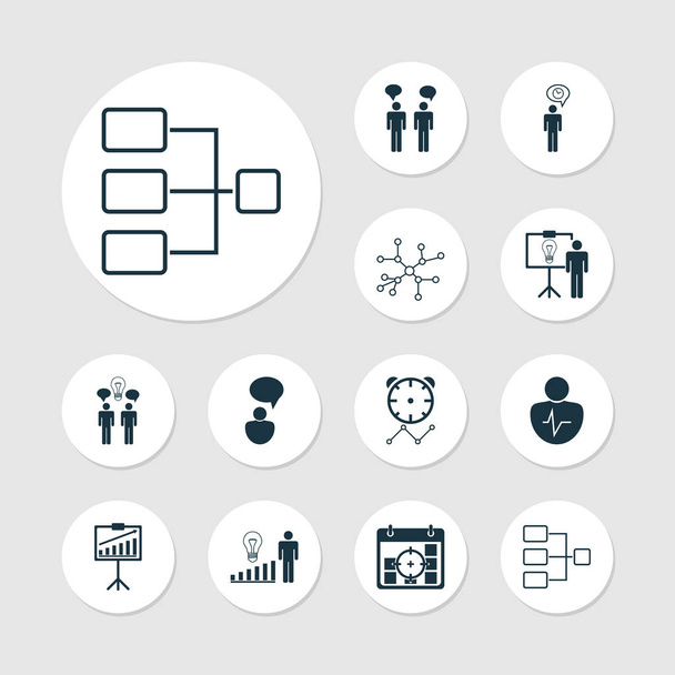 Administration Icons Set. Collection Of Reminder, Solution Demonstration, Team Meeting And Other Elements. Also Includes Symbols Such As Opinion, Chracater, Person. - Vector, Image