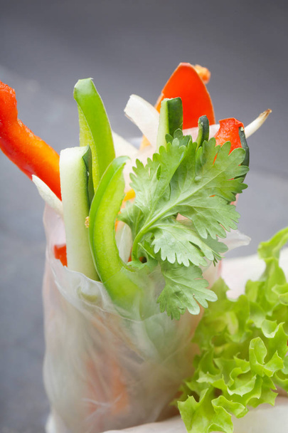 Fresh spring rolls wrapped in the rice paper - Photo, Image
