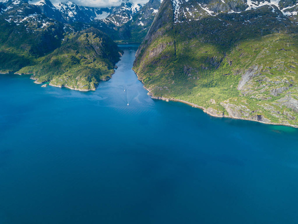 Yachting in Troll fjord. Aerial view - Фото, зображення