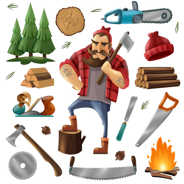 Deforestation Lumberjack Icon Set - Vector, Image
