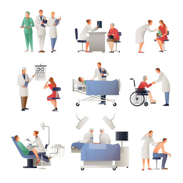 Conjunto de iconos planos médico y paciente
 - Vector, Imagen