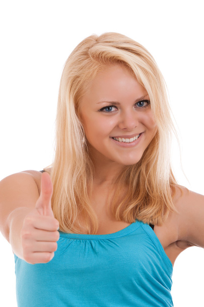 Young blond woman showing thumb up - Foto, immagini