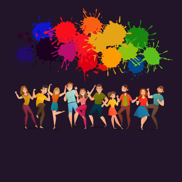 Cartel colorido festivo de gente bailando
 - Vector, Imagen