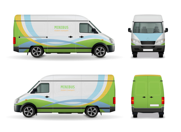 Realistic Cargo Van Advertising Design Mockup  - Vector, Image