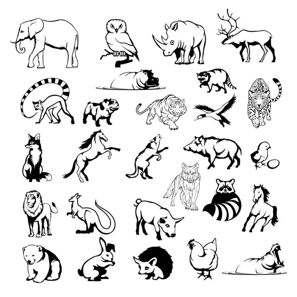 Conjunto de siluetas de animales
  - Vector, imagen