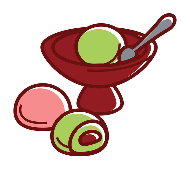 mochi and green tea ice cream - Vector, afbeelding