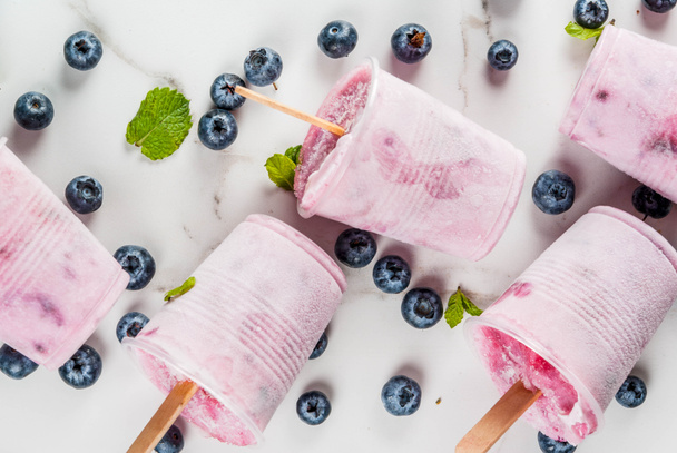 Blueberry ice cream popsicles  - Photo, Image