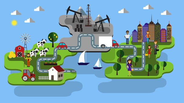 city farm and oil extraction - Vector, imagen