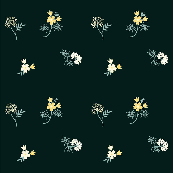 Pattern - wild flowers - light yellow on a dark green background - abstract creative art vector - Διάνυσμα, εικόνα