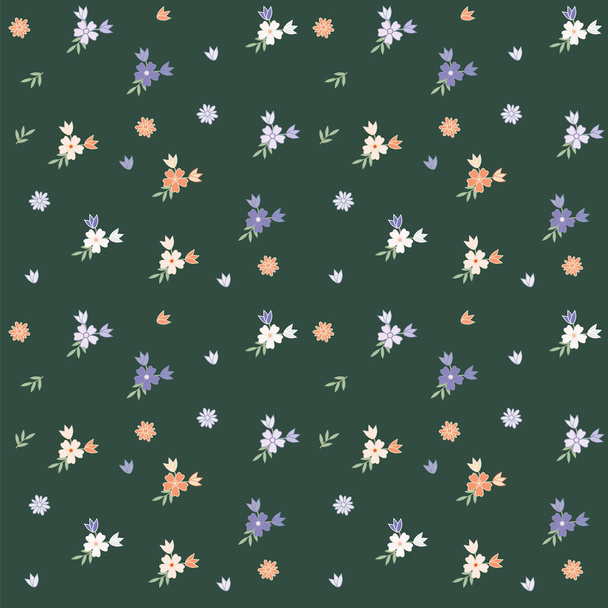 Pattern - wildflowers - multicolored, pale, on a green background - abstract creative art vector - Vettoriali, immagini