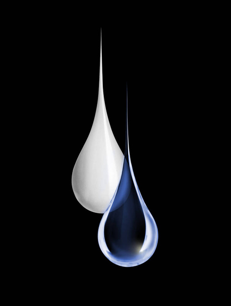 Капля сливок с каплей пресной воды на черном фоне
  - Фото, изображение