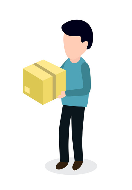 Человек с коробкой отправляет посылку
 - Вектор,изображение