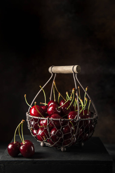 fresh sweet cherry on basket - Fotó, kép