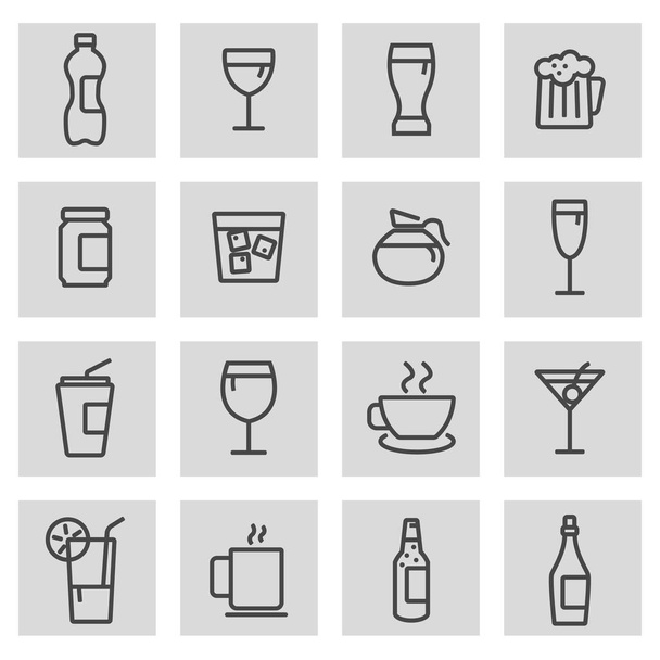 Vector black line drinks icons set - Vector, Image