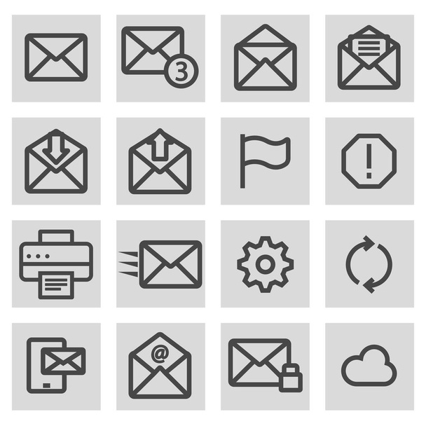 Vector black line email icons set - Vecteur, image