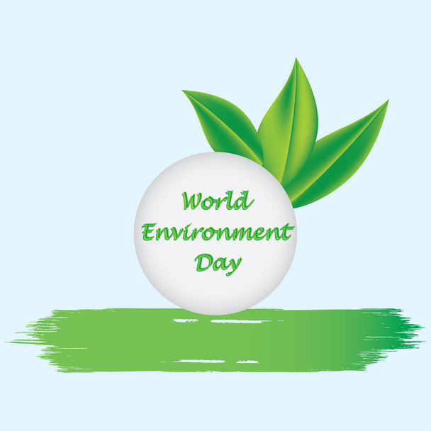 World Environment Day green brushstroke watercolor and leaves isolated on light background art creative creative modern vector illustration - Vektor, Bild