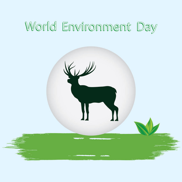 World Environment Day green brushstroke watercolor and deer silhouette on light background art creative modern vector illustration - Vector, Image