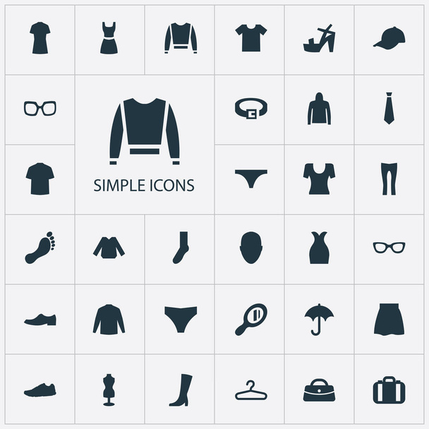 Vector Illustration Set Of Simple Dress Icons. Elements Luggage, Casual, Exercise Foorwear And Other Synonyms Bald, Glass And String. - Vector, Image