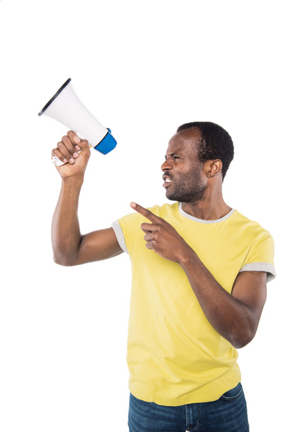 angry african american man with bullhorn - Photo, Image