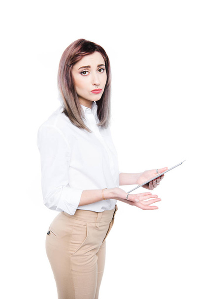 upset businesswoman with digital tablet - Foto, Imagem