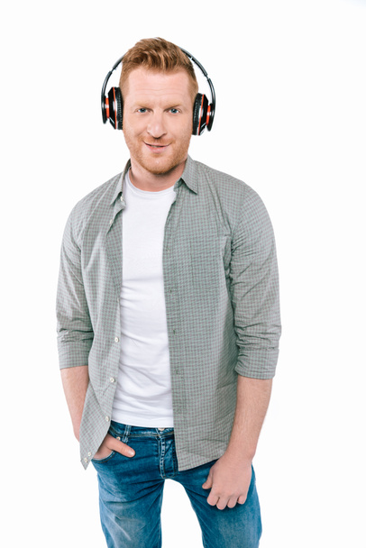man listening music with headphones - Photo, Image