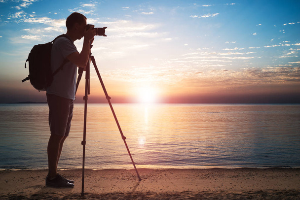 Man Photographing During Sunset - Photo, image
