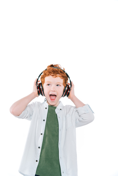kid listening music with headphones - Zdjęcie, obraz
