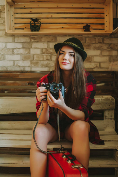 Portrait of a young hipsters girl . - Foto, Imagen