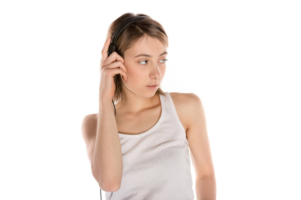 stylish girl in headphones  - Foto, Imagem