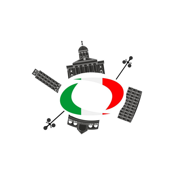 Olaszország látnivalói és zászló - Vektor, kép