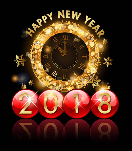 2018 Nieuwjaar gouden klok en/of letters in kerst bal - Vector, afbeelding