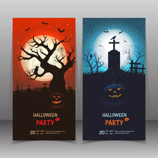 Boldog Halloween banner. Állítsa be a háttér vektor illusztráció, o beállítása - Vektor, kép