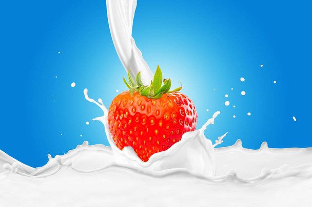 Strawberry in milk splash - Zdjęcie, obraz