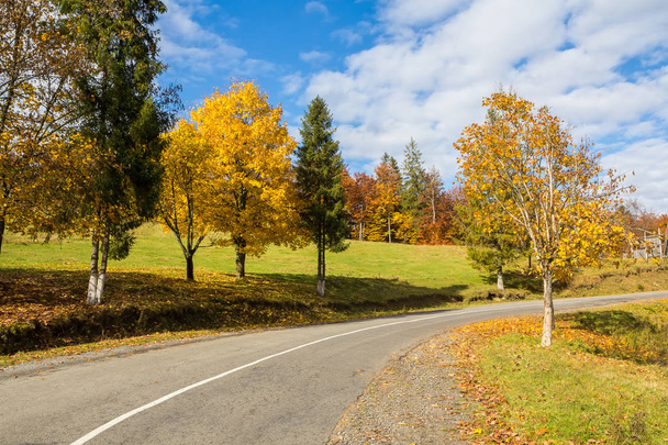 Zakřivené cesty v krajině na jasný slunečný podzimní den - Fotografie, Obrázek