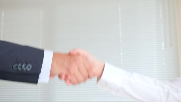 Händedruck im Geschäft, Mann und Frau geben sich die Hand. 4k, Zeitlupe - Filmmaterial, Video