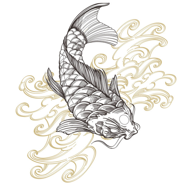 Contour image of koi fish with wave. - Vector, imagen