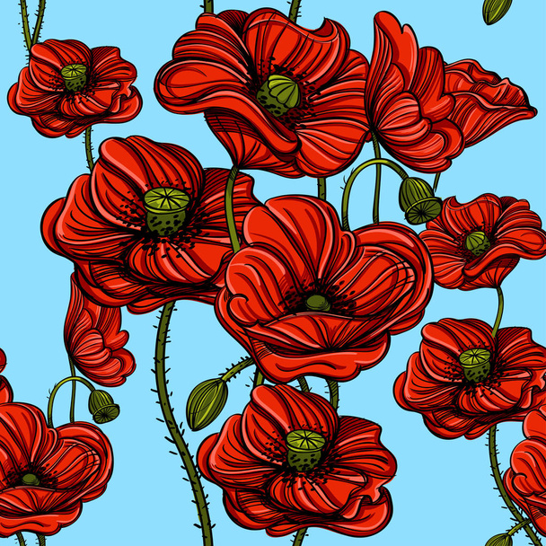 Seamless pattern with red poppies.  - Vetor, Imagem