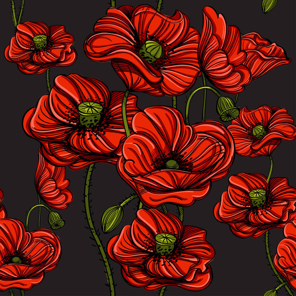 Seamless pattern with red poppies.  - Вектор, зображення