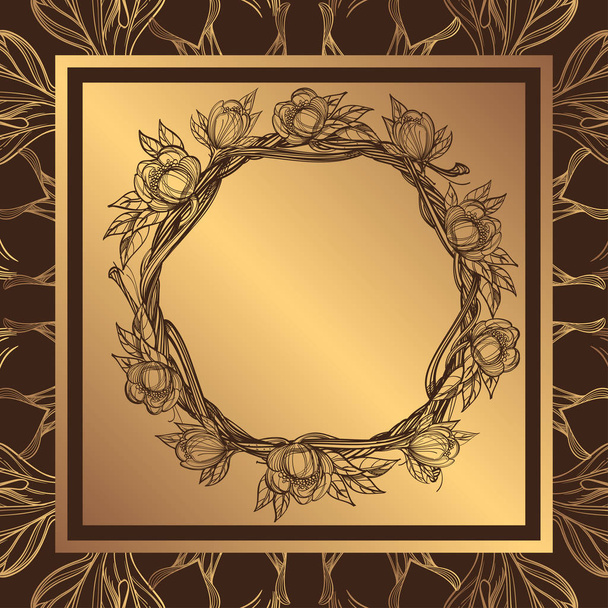 golden frame of branches with lush flowers.  - Вектор,изображение
