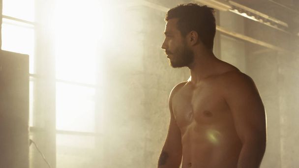 Handsome Shirtless Man with Naked Muscular Torso with Visible Si - Photo, image